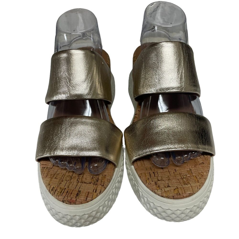 Aerosoles Zeff Womens Gold‎ Strappy Chunky Slides Leather Wedge Cork Size 10M - Picture 15 of 15
